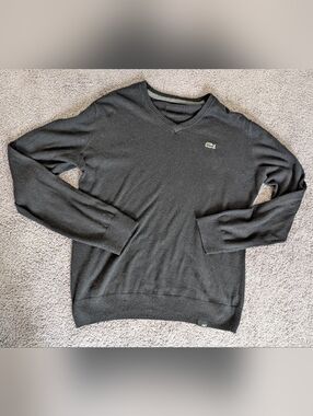 Lacoste Men's V-Neck Black Cotton Sweater For Men. Size Small
